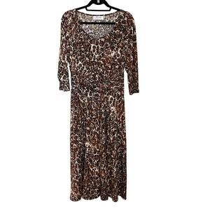 Westside Clothing Co Vintage Dress Women’s Animal Print 3/4 Sleeve Brown Black